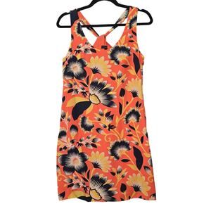 J Crew Silk Dress Womens 0 Orange 70s Mod Floral Racerback Bohemian Boho Summer